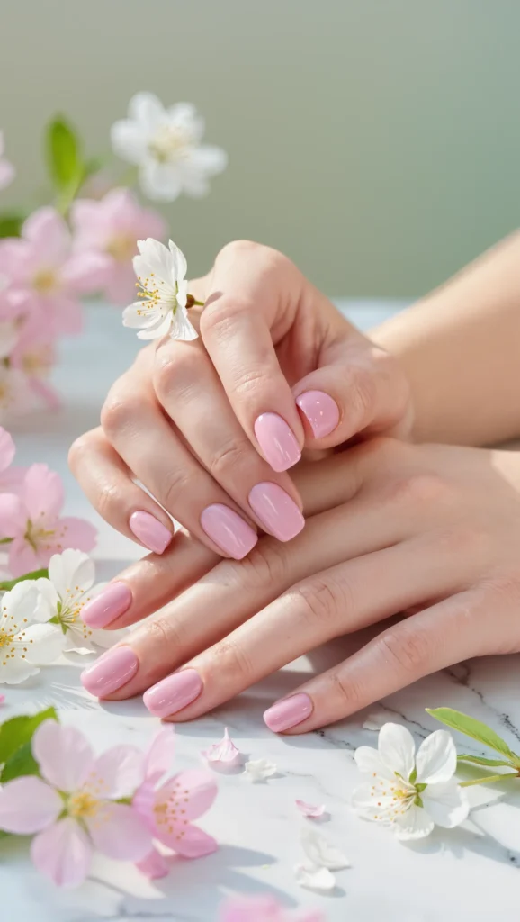 Soft Pastel Pink Nails with Glossy Finish