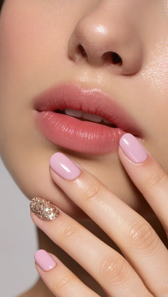 Soft Pink Nails with Elegant Accent Nail