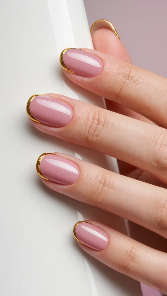 Soft Rose Nails with Subtle Gold Touches