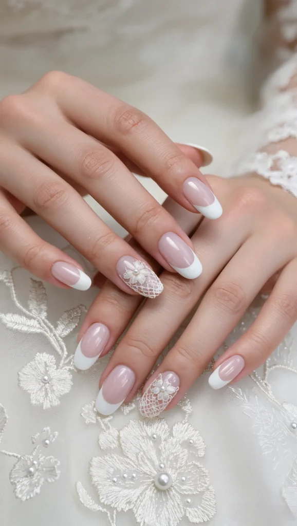 21 Wedding Nails 2026: Elegant & Trendy Bridal Nail Ideas 13 Soft White Nails with Lace-Inspired Details