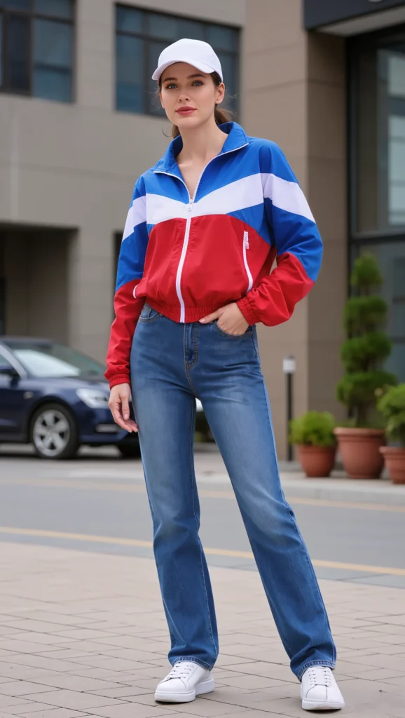 22 Spring Street Style Outfits 2026: Trendy & Wearable Looks 12 Sporty Windbreaker + Straight Jeans + Cap