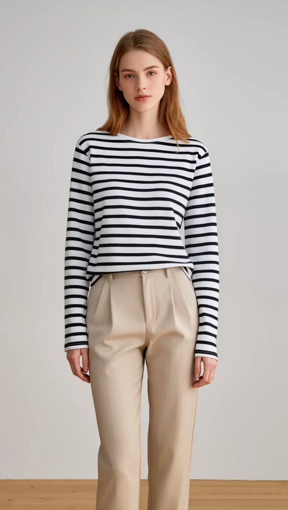 23 Chic Minimal Spring Outfits for 2026: The Beauty of Less 17 Subtle Striped Top + Neutral Pants