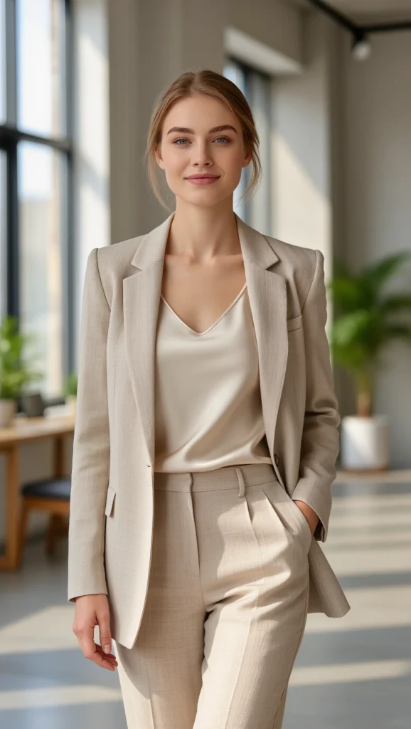 21 Stylish Spring Workwear Outfits for 2026 2 Tailored Blazer with Lightweight Trousers