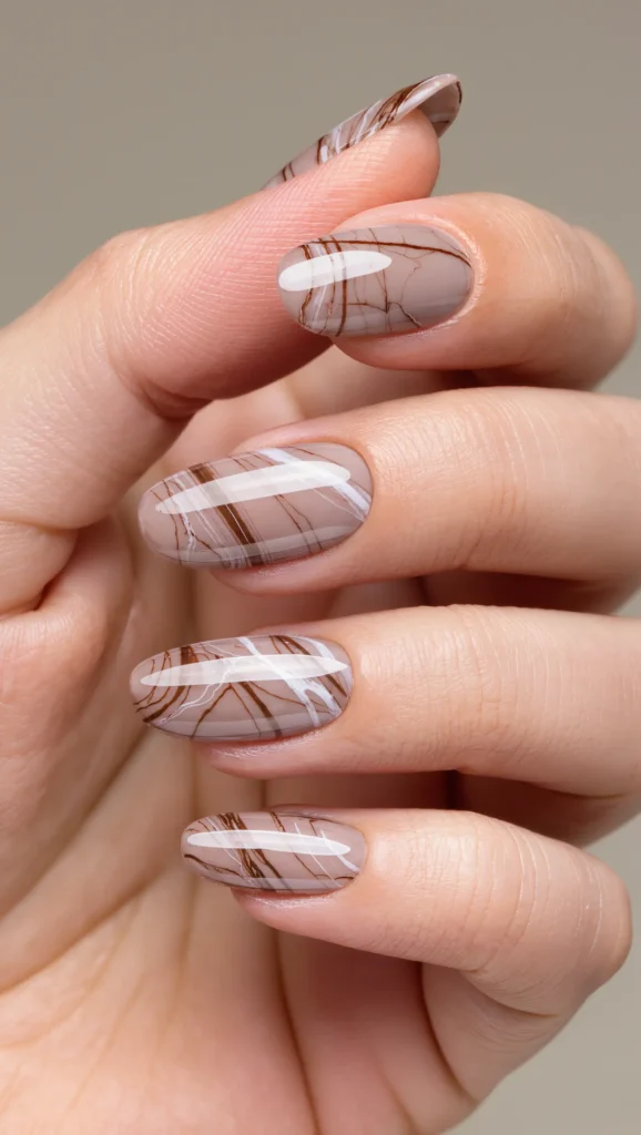 Soft Taupe Marble Nails with Delicate Veins