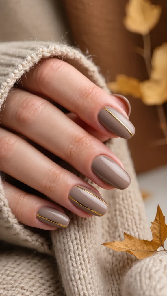 Taupe Nails with Minimal Gold Details