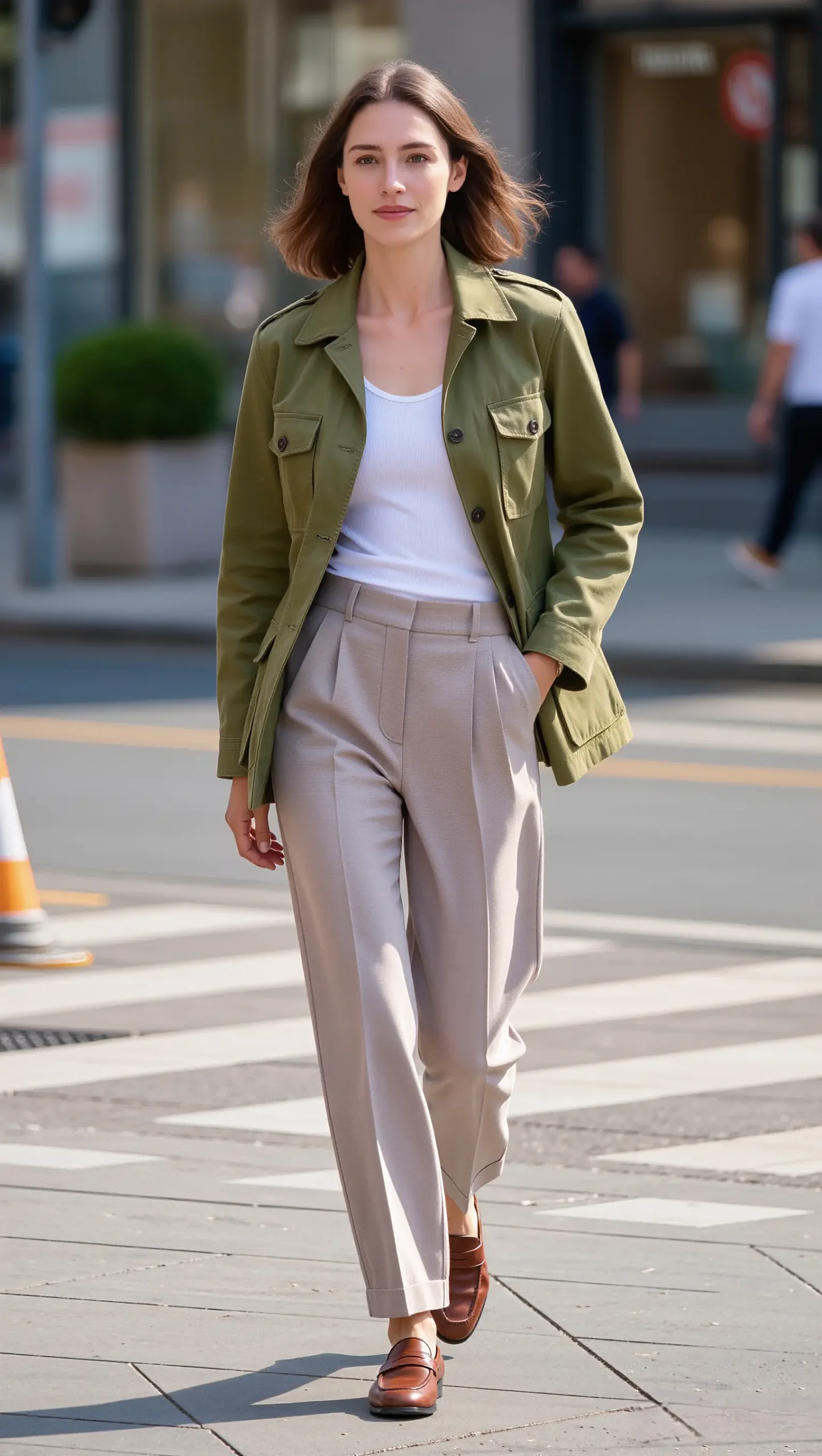 21 Casual Everyday Spring Outfits 2026: Chic & Comfortable Looks 1 Utility Jacket + Ribbed Tank + Soft Trousers