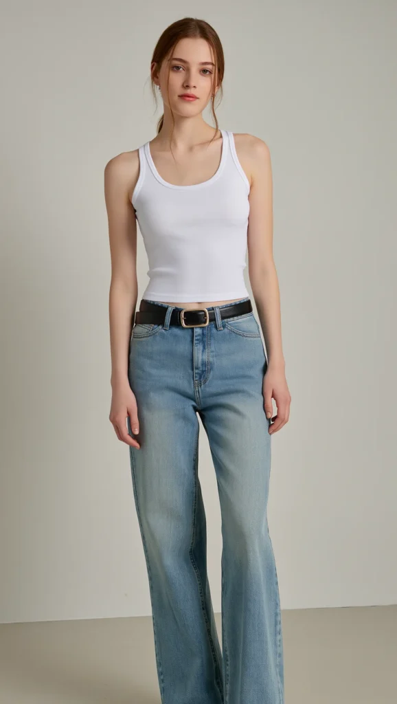 22 Spring Denim Outfits for 2026 You’ll Want to Save 7 Wide-Leg Jeans with a Fitted Tank Top