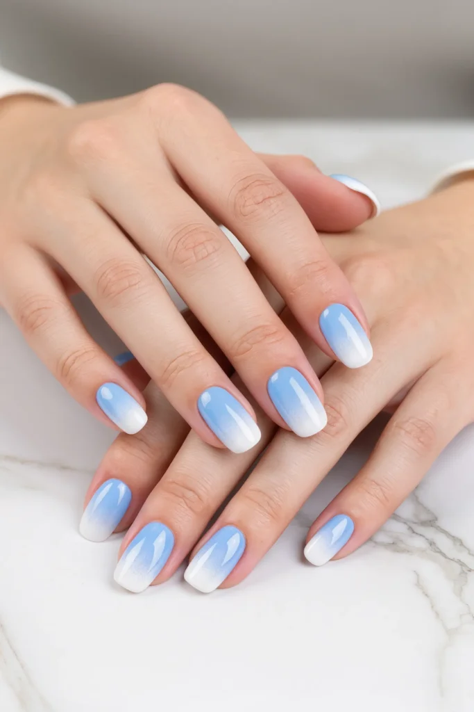 Baby Blue to White Ombre