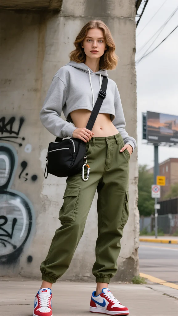 23 Spring Travel Outfit Ideas for 2026 11 Cargo Pants + Cropped Hoodie