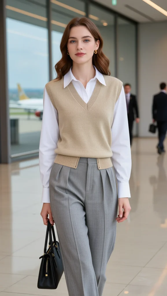 22 Aesthetic Airport Outfits You Need to Copy for Spring 2026 14 V-Neck Vest