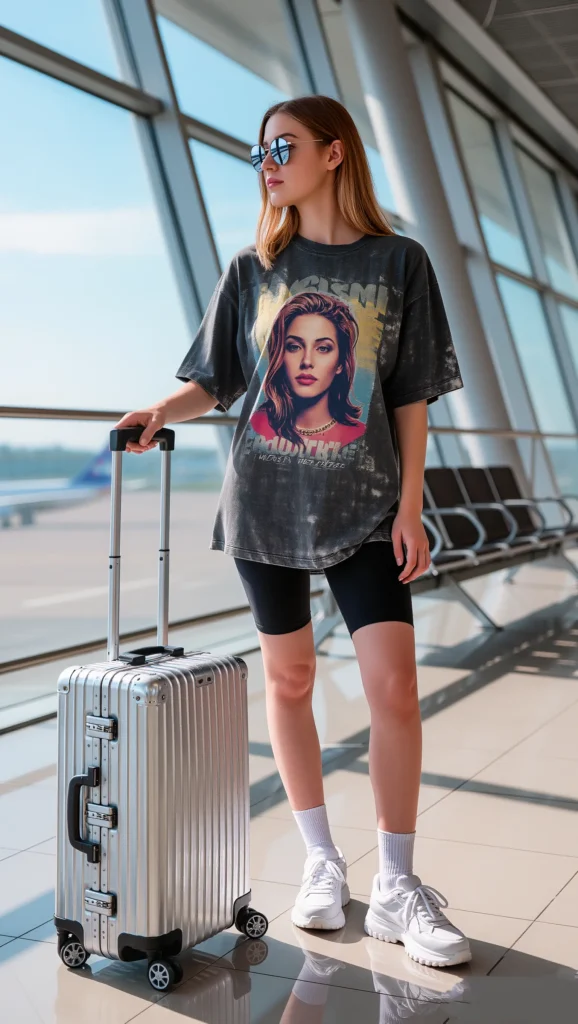 22 Aesthetic Airport Outfits You Need to Copy for Spring 2026 6 Oversized Graphic Tee