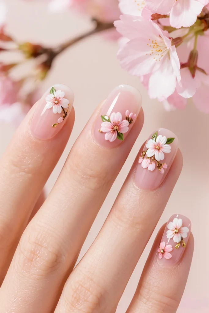 Cherry Blossom Floral Nail