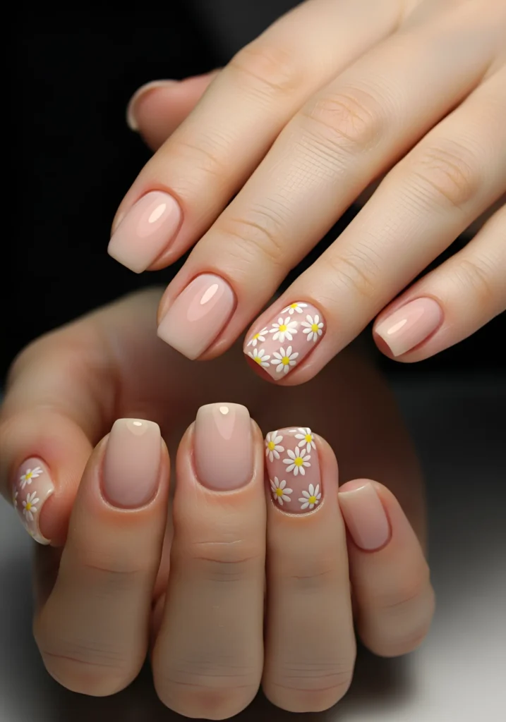 Daisy Flower Spring Nails