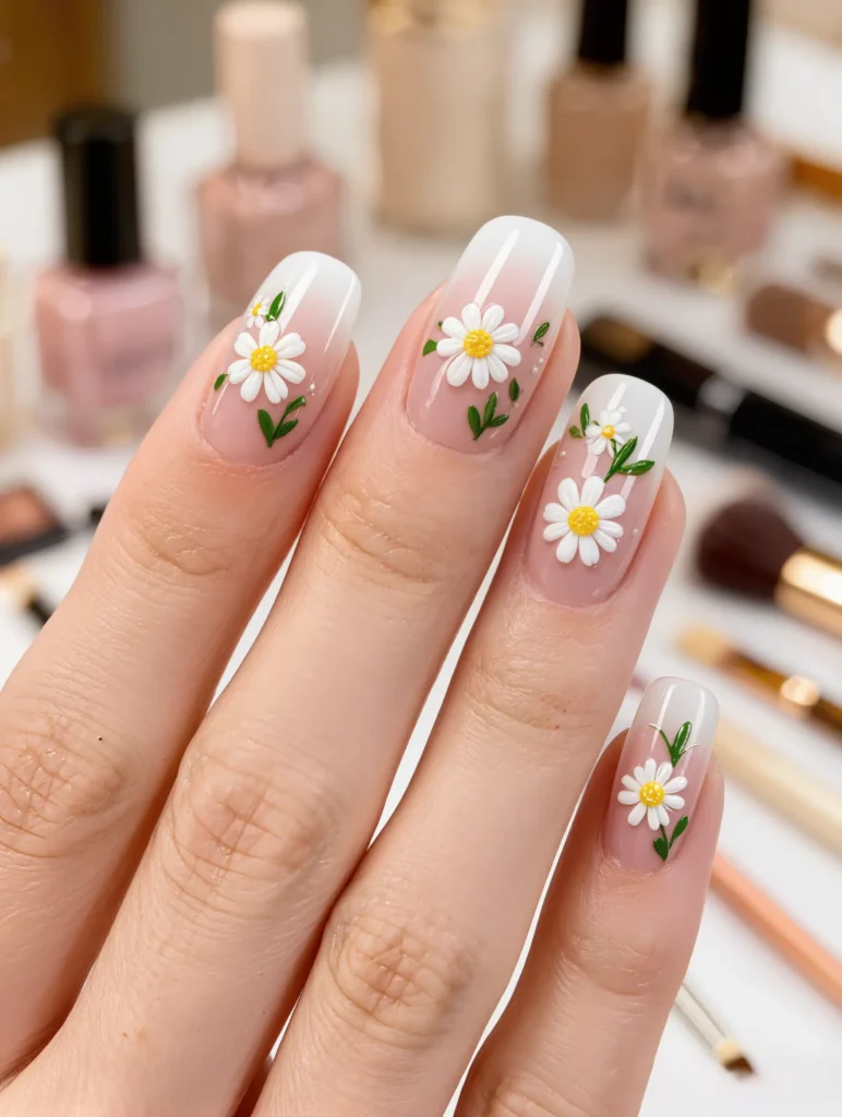 Daisy French Floral Nail