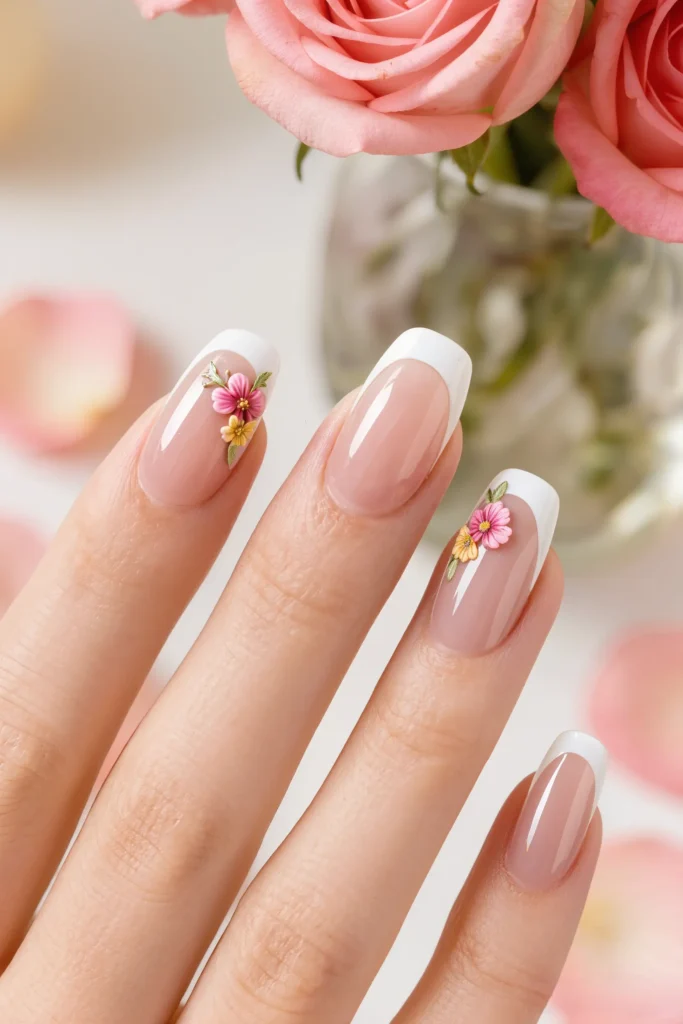 Floral French Tip Nail