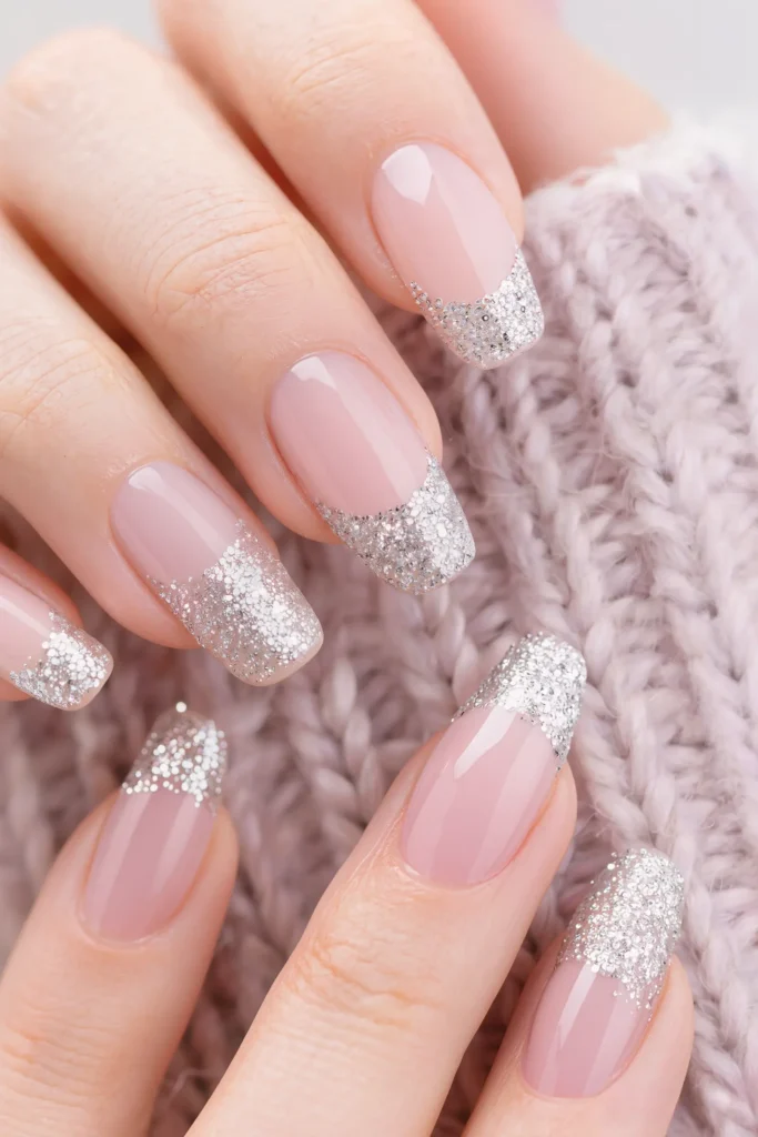 Glitter Tip French Almond Nail