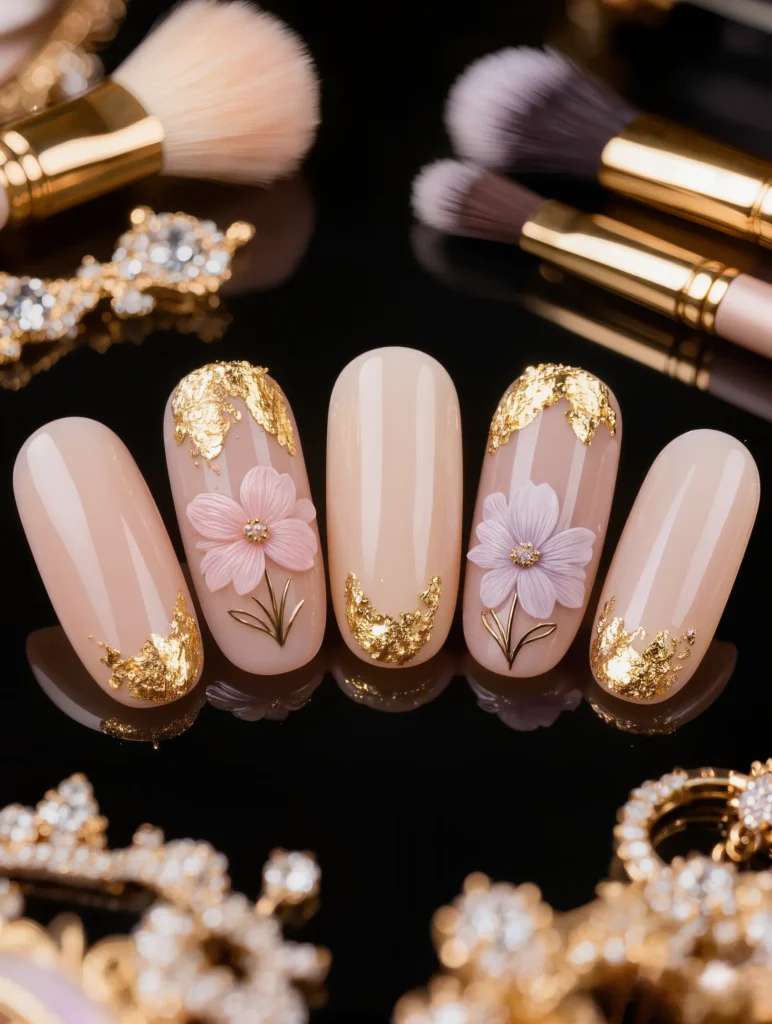 Gold Foil Floral Nail