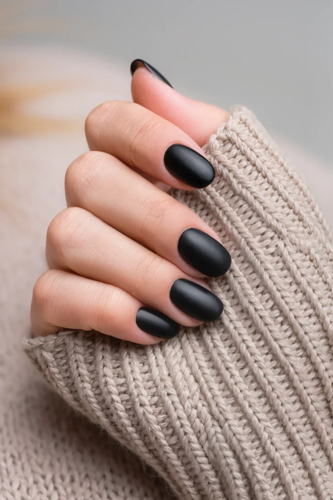 Matte Black Almond Nail