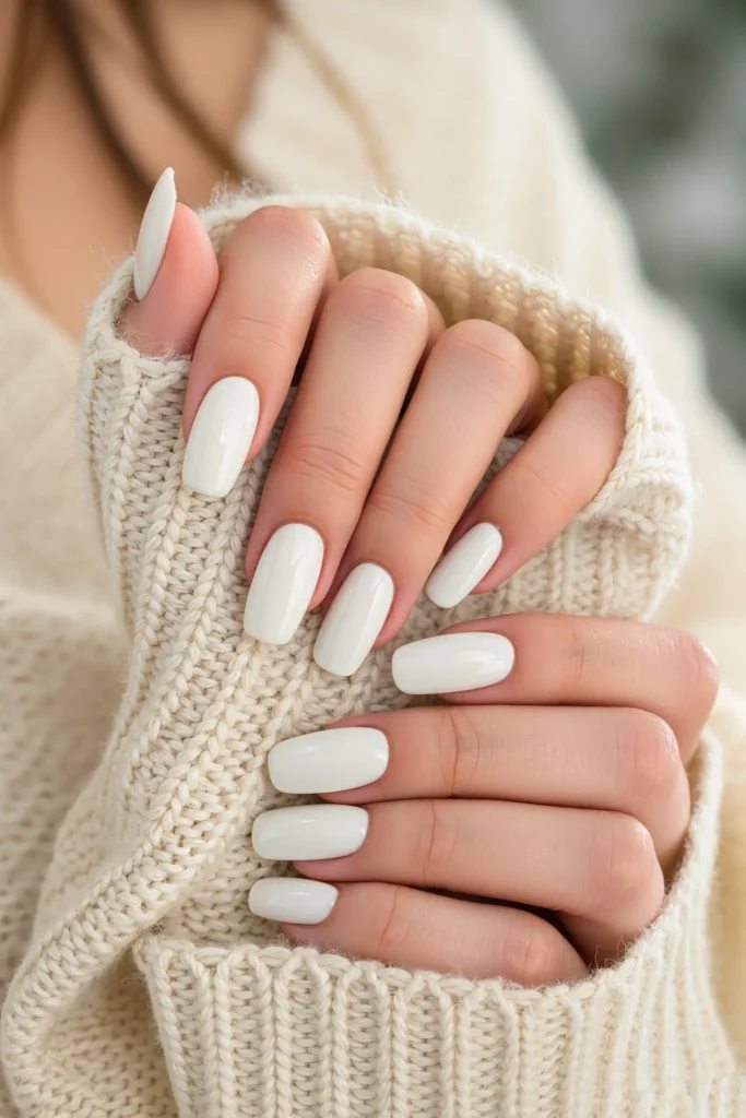 Milky White Almond Nail
