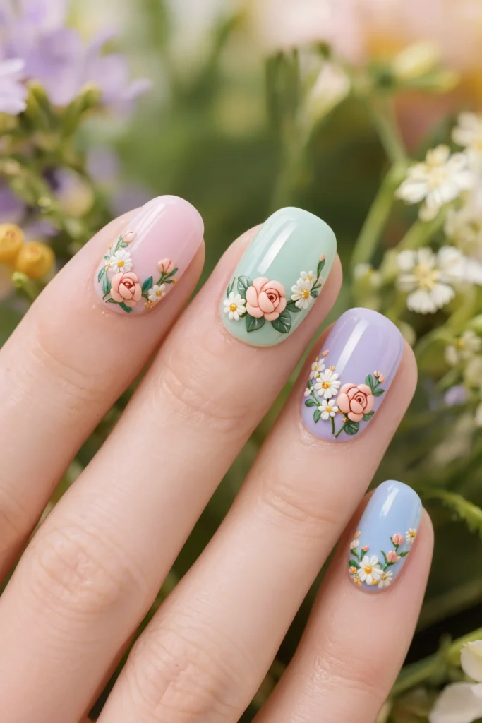 Pastel Garden Floral Nail
