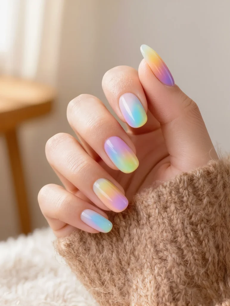Pastel Rainbow Almond Nail