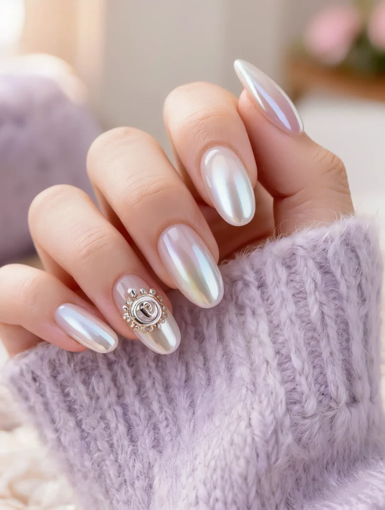 Pearl Chrome Almond Nail