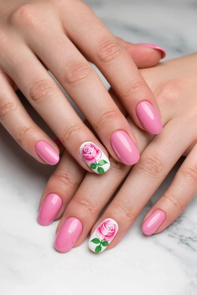 Pink Rose Floral Nail