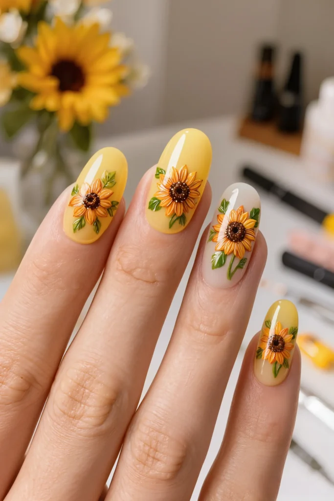 Sunflower Floral Nail