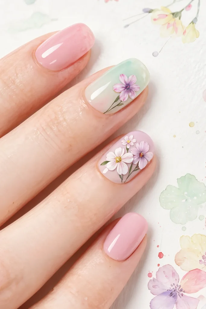 Watercolor Floral Nail