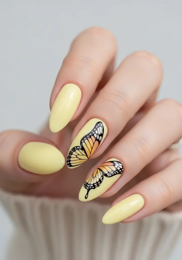 Yellow Butterfly Nail