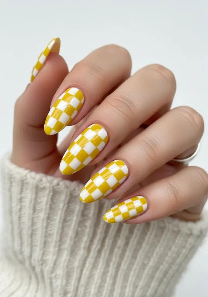Yellow Checkerboard Nail