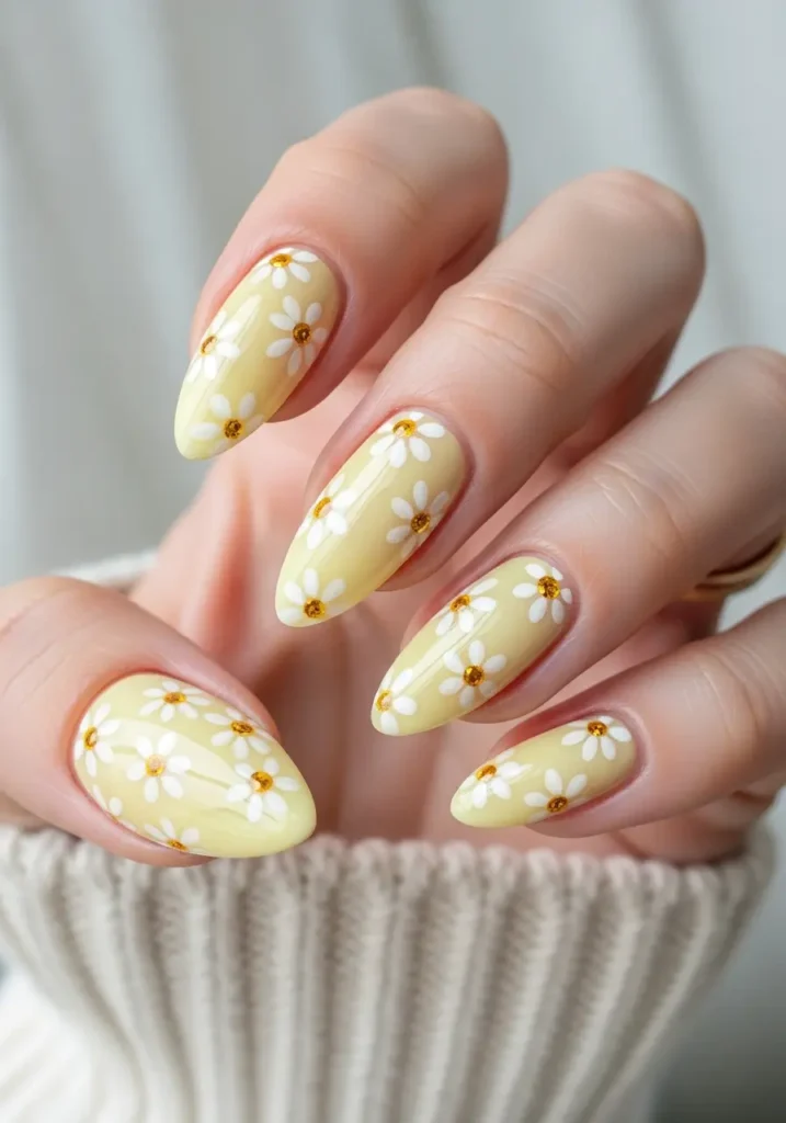 Yellow Daisy Nail Art
