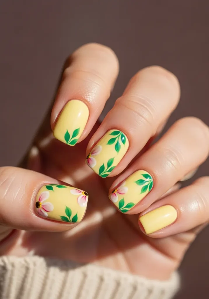 Yellow Floral Nail Design