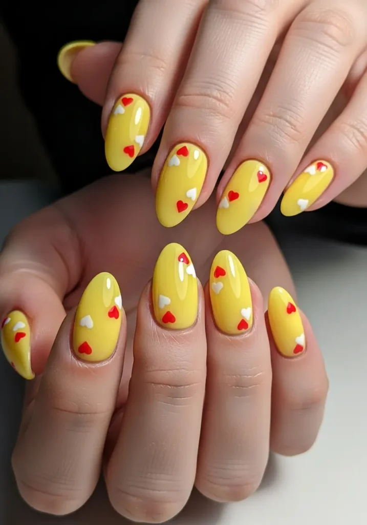 Yellow Heart Nail Art