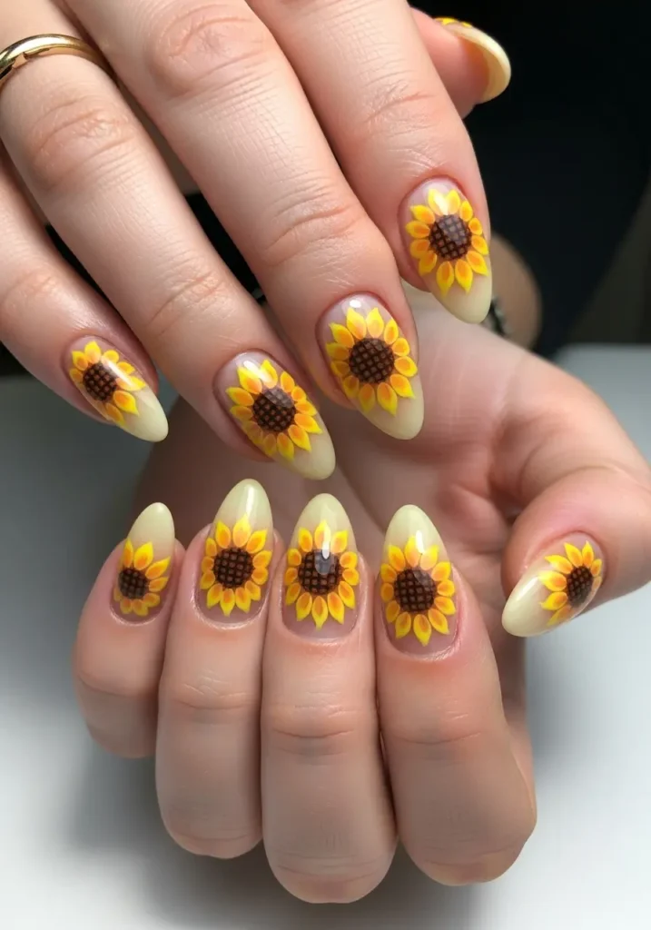 Yellow Sunflower Nail Art