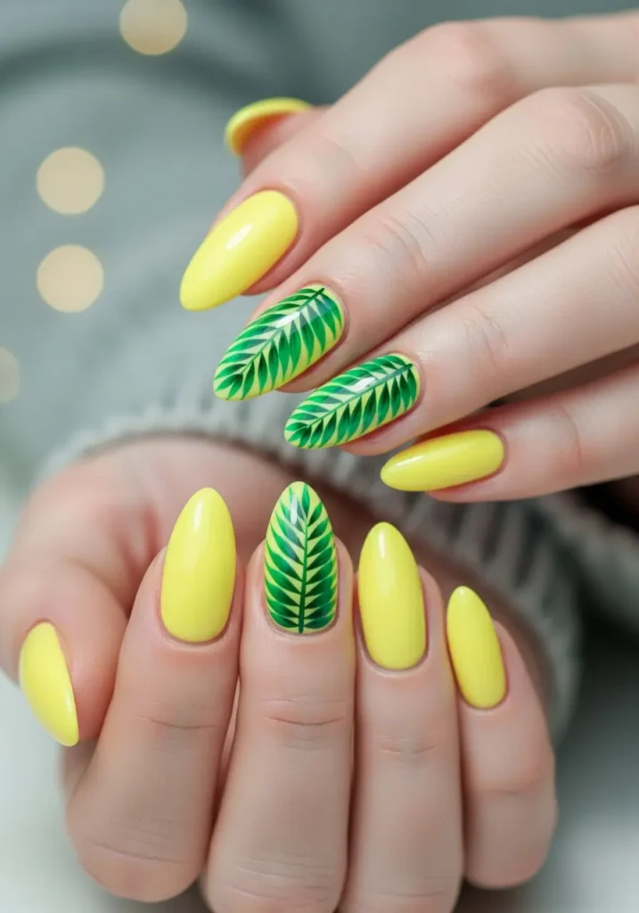 Yellow Tropical Nail Design