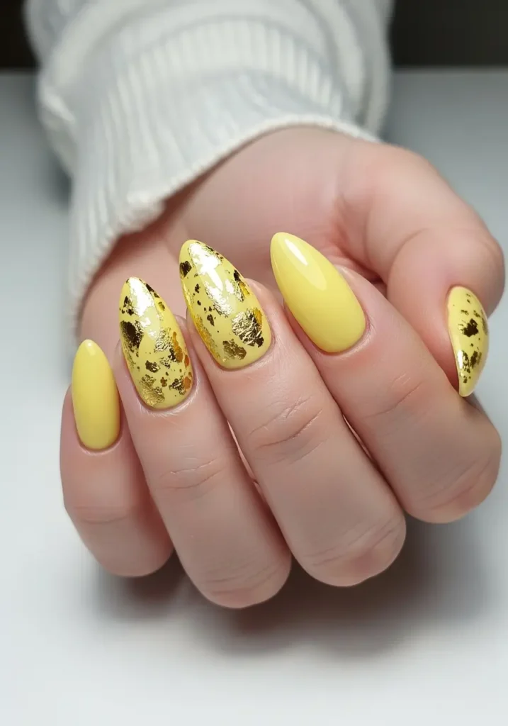 Yellow and Gold Foil Nail