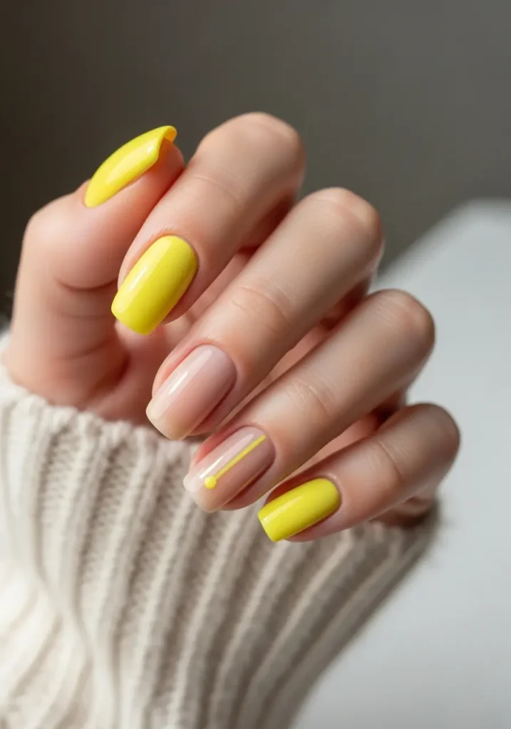 Yellow and Nude Accent Nail