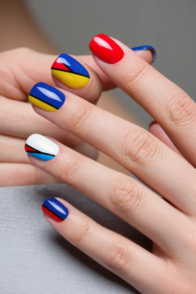 Bright Color Block Nails