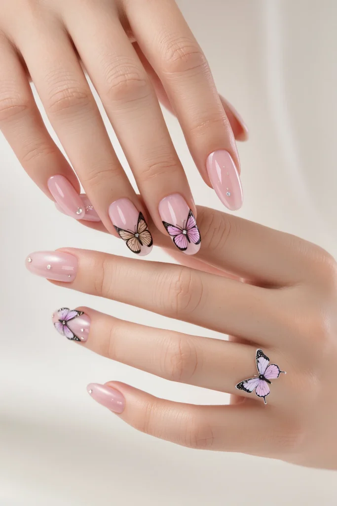 25 Summer Square Nails Ideas 2026 That Are Stylish & Pinterest-Worthy 24 Butterfly Accent Nails