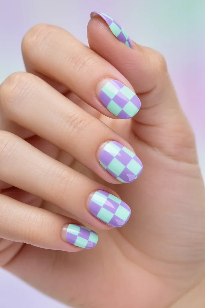 Checkered Multi-Color Nails