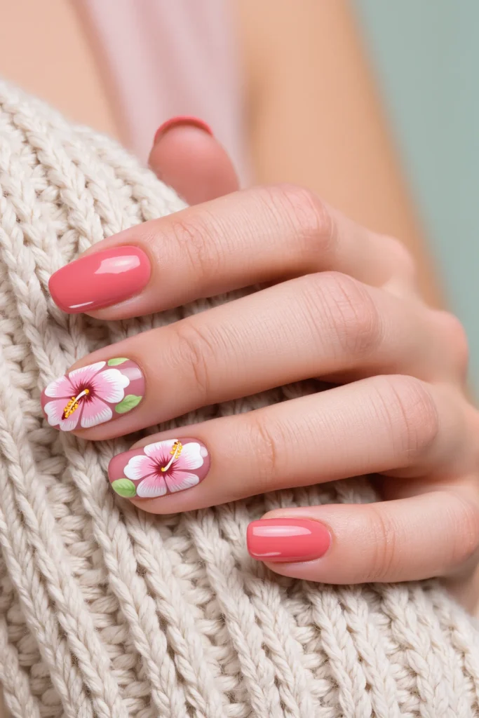 Hibiscus Flower Nails