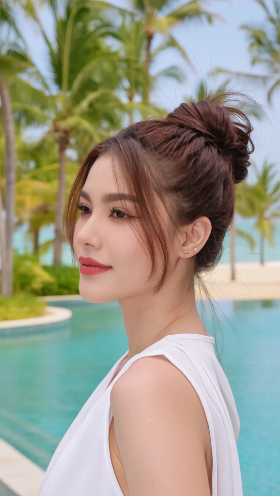 High Messy Bun with Face-Framing Strands