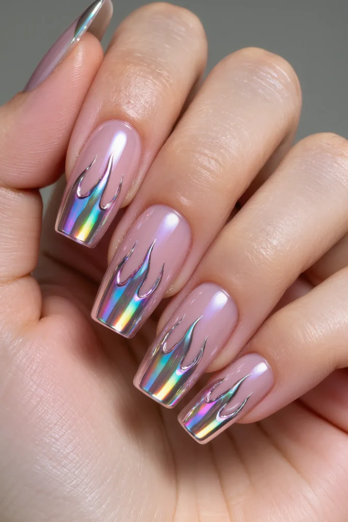 Holographic Flame Nails