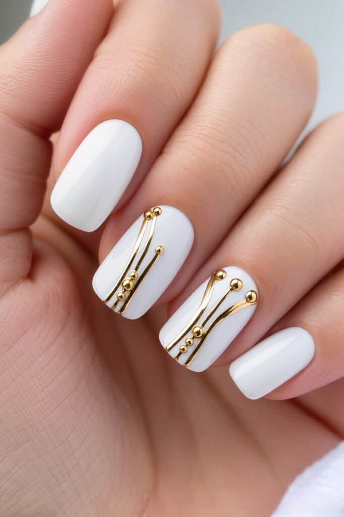White & Gold Minimal Nails
