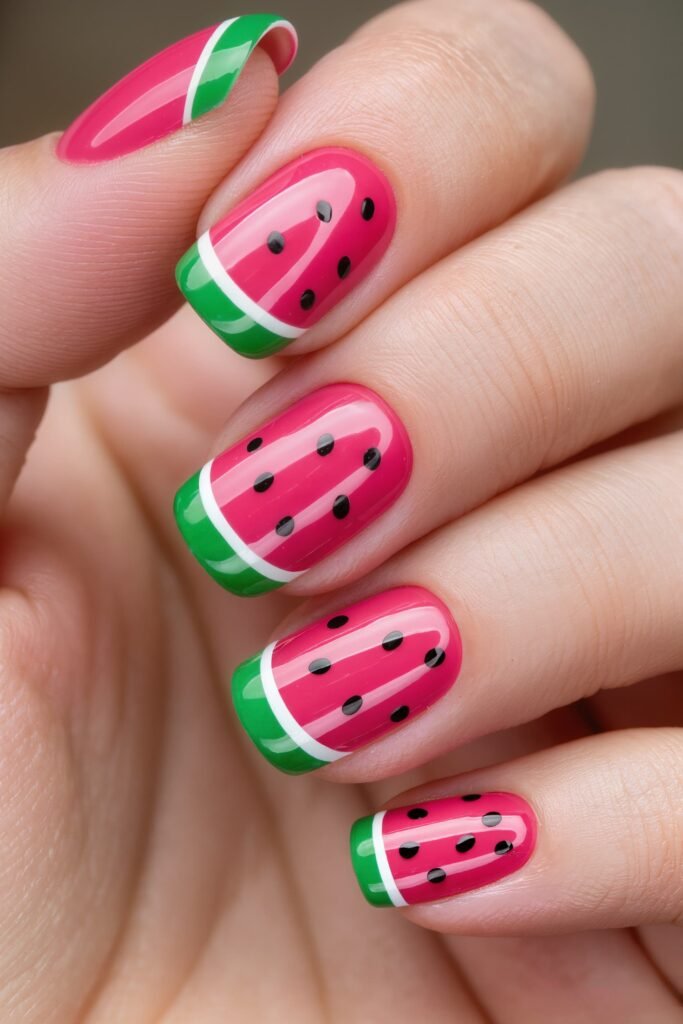 Juicy Watermelon Gel Nails