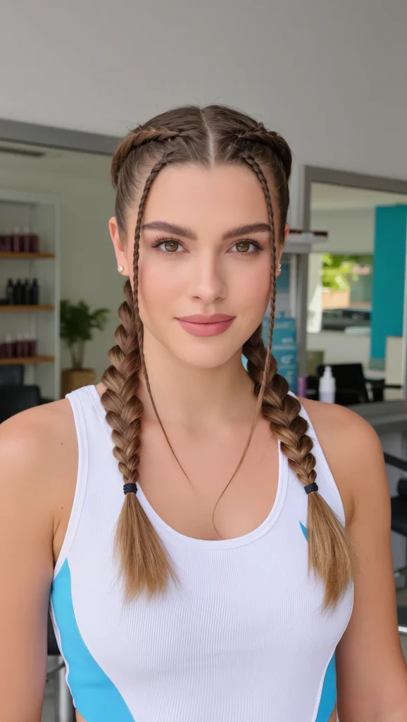 25 Pool-Friendly Hairstyles That Stay Cute All Day 5 Double Dutch Braids