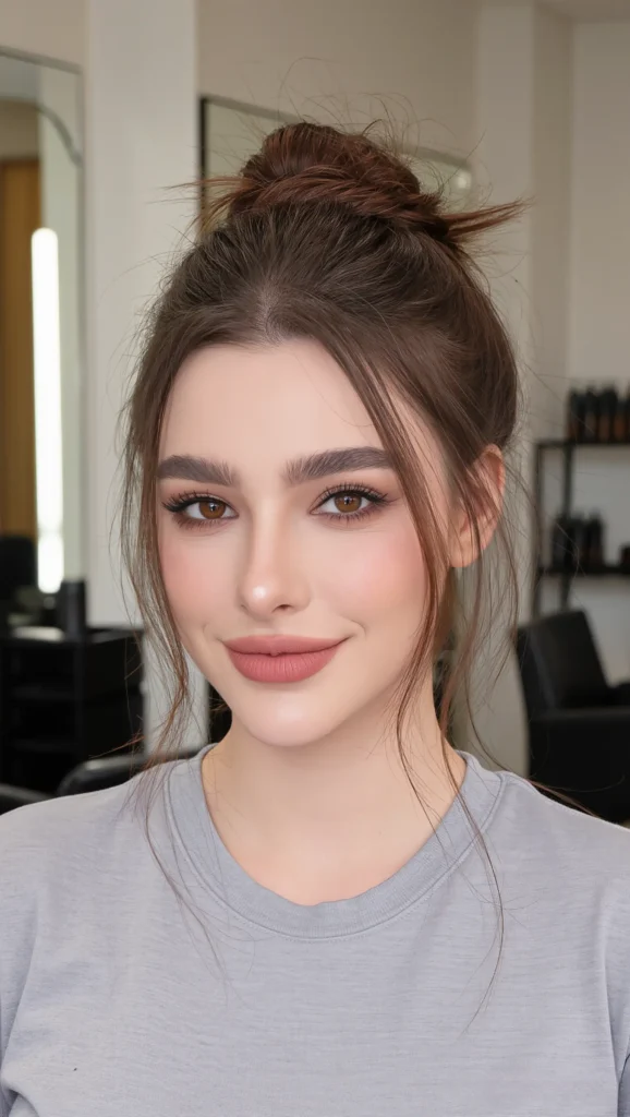 Messy Bun with Face-Framing Strands