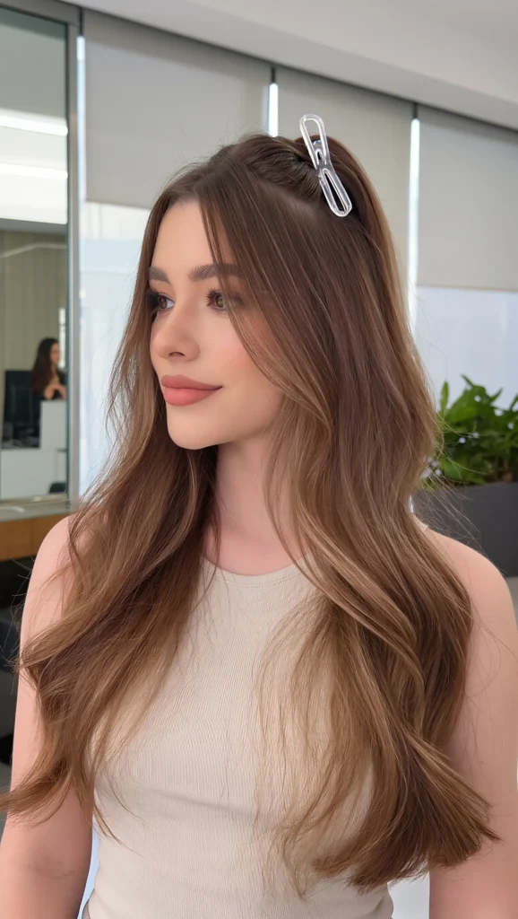 25 Long Summer Hairstyles 2026 7 Half-Up Claw Clip Style