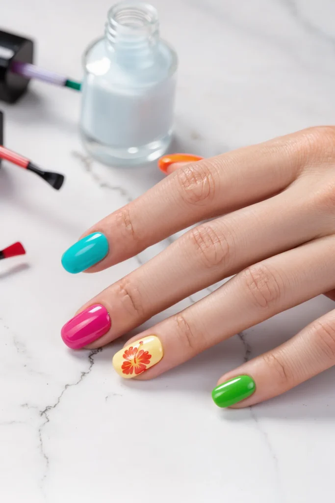 Mismatched Skittle Nails